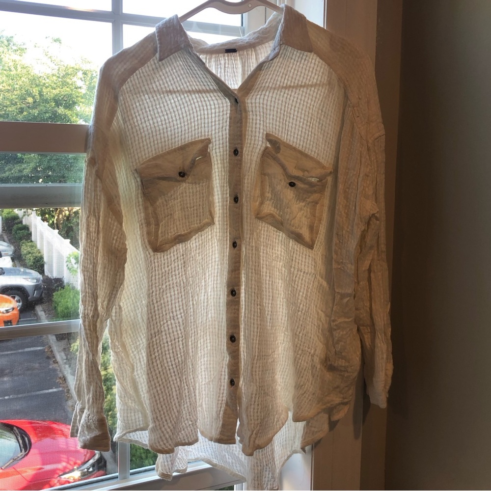 Free People 100% Viscose Soft Ribbed Button Tunic Long Sleeve
